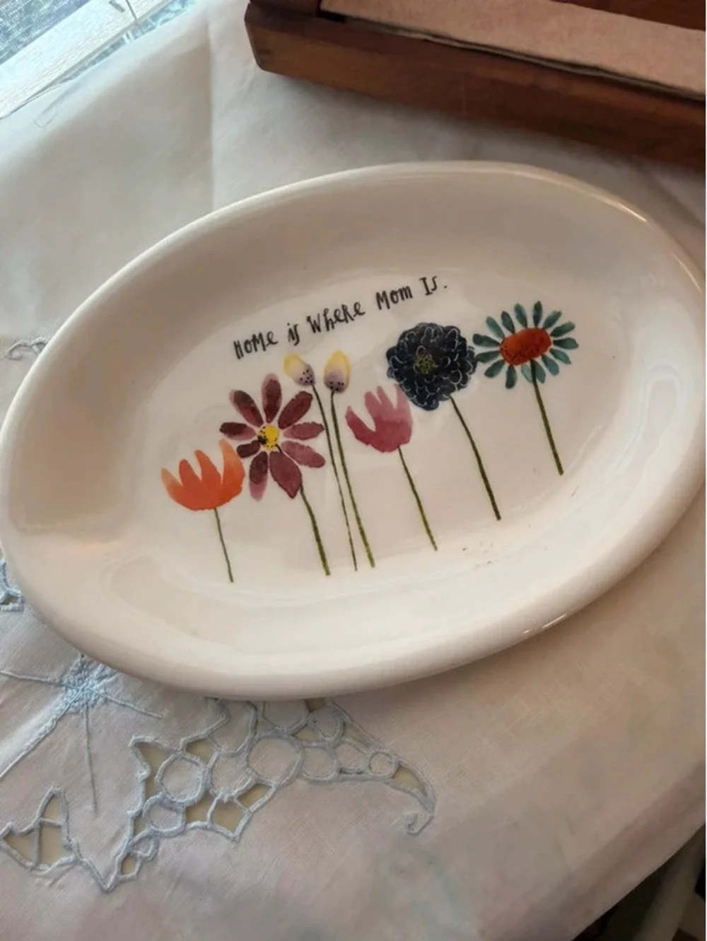 Rae Dunn Home Is Where Mom Is Floral Oval Ceramic Platter